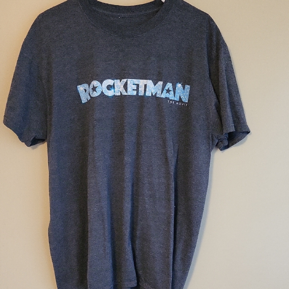 Gray Short Sleeve Tee with Rocketman The Movie Print